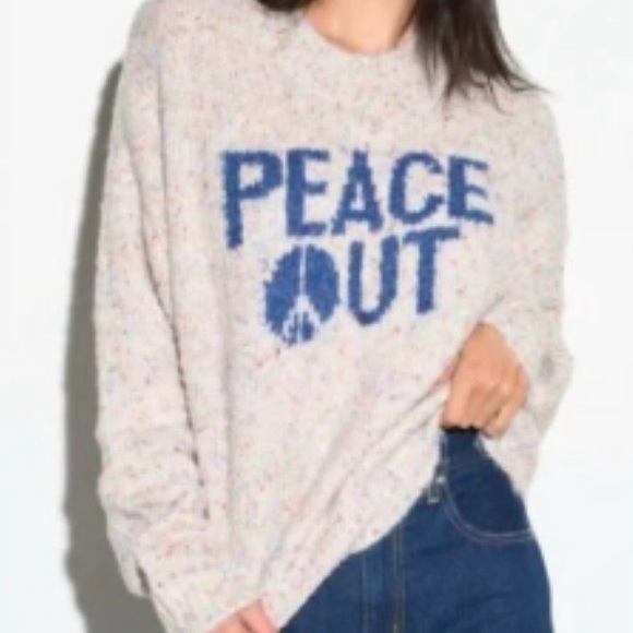 Spiritual Gangster Sweaters - Spiritual Gangster Cream and Blue Peace Out Sweater